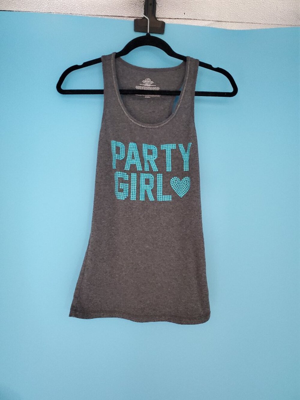 Unbranded Tank Junior's Size Large (11/13) Gray Racerback Party Girl